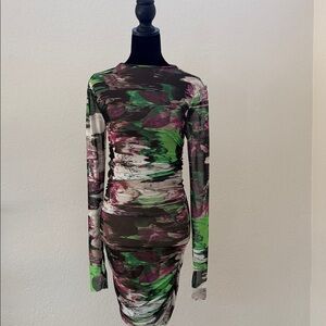 AFRM Green and Purple Long Sleeve Dress